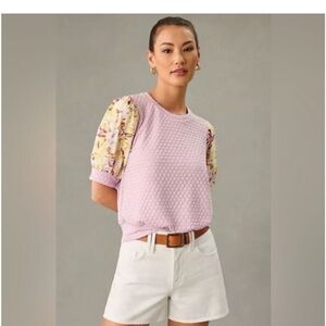 Anthropologie Porridge Chic Lavender Blouse with Floral Accents medium EUC